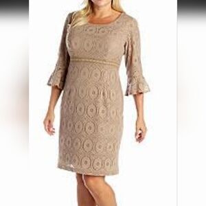 CHRISMcLaughlin Elegant Tan Lace Long Sleeve Dress Plus Size 18 W